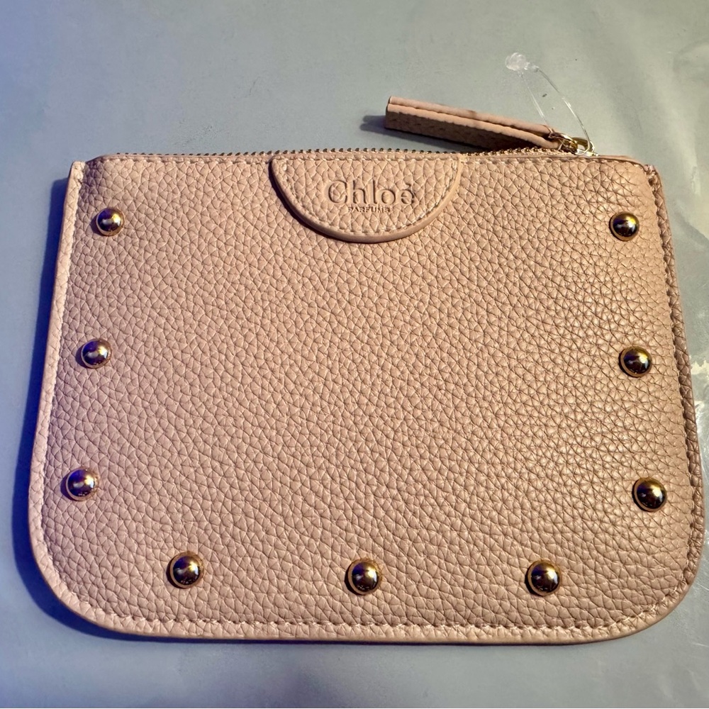 Chloé Perfumes Beige Pebbled Leather Studded Cosmetic Pouch - like new - Picture 3 of 12
